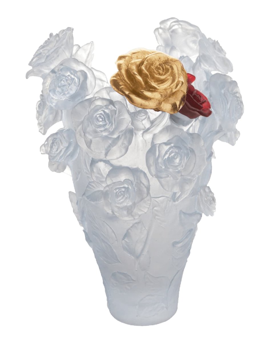 Magnum Rose Passion Vase in White with Red & Gold Flowers